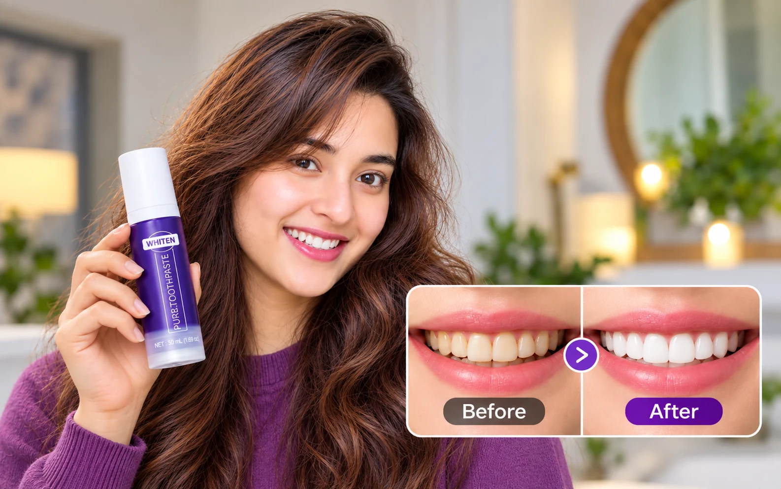 LANEMAY Purple Colour Corrector Serum এবং হাসির আগে ও পরের ছবি